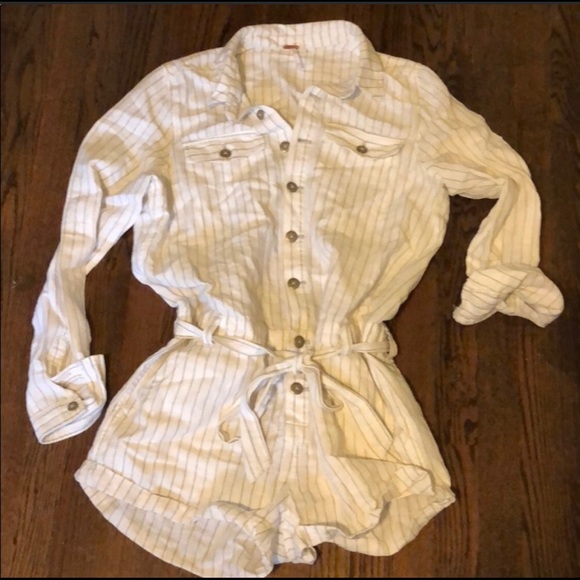 Free People long sleeved button striped romper - Picture 2 of 5